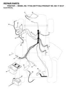Electrical Diagram and Parts List for YT150 (954170037-J)(2001-09) Husqvarna Lawn Tractor