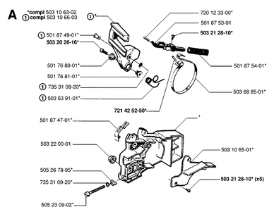 Chain Brake Diagram and Parts List for 49 19981800001-20013499999 Husqvarna Chainsaw