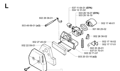 Carburetor And Air Filter Diagram and Parts List for 250R  Husqvarna Brush Cutter