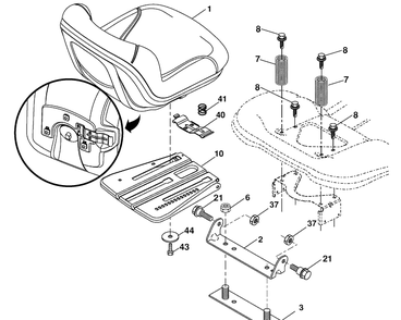 Seat Assembly Diagram and Parts List for YTH2042 (96043010602)(2010-03) Husqvarna Lawn Mower