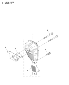 Muffler Diagram and Parts List for 135R  Husqvarna Brush Cutter