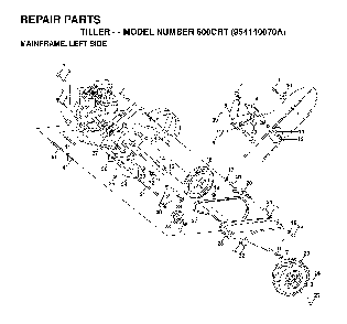 Mainframe, Left Side Diagram and Parts List for 600CRT (954140070A)(1999-04) Husqvarna Tiller