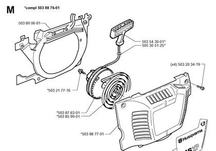 Starter Diagram and Parts List for 346XP 19991000001-20012200000 Husqvarna Chainsaw