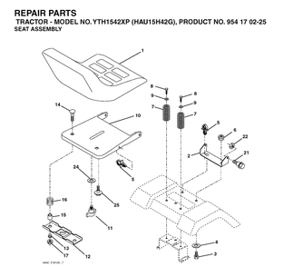 Seat Diagram and Parts List for YTH1542XP (HAU15H42G)(2004-09) Husqvarna Lawn Tractor