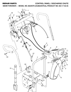 Control Panel And Discharge Chute Diagram and Parts List for 8024STE (EU8024STEA)(2004-09) Husqvarna Snow Blower