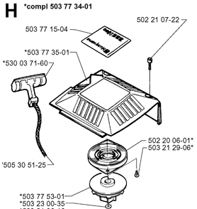 Starter Diagram and Parts List for 225BV 19963100001-19970500000 Husqvarna Leaf Blower / Vacuum