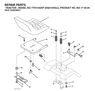 Seat Diagram and Parts List for YTH1542XP (HAU15H42J)(2004-09) Husqvarna Lawn Tractor