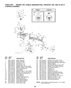 Steering Diagram and Parts List for 2348LS (96043007700)(2008-11) Husqvarna Lawn Tractor