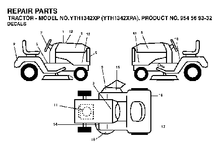 Decals Diagram and Parts List for YTH1342XP (YTH1342 XPA, 954569332)(2003-03) Husqvarna Lawn Tractor