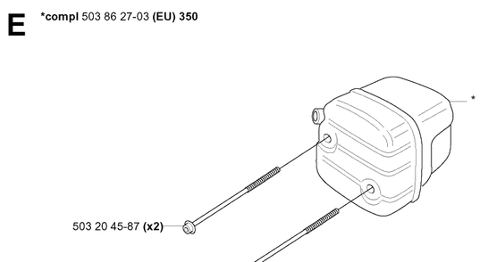 Muffler 2 Diagram and Parts List for 340E 20051800001-20062300000 Husqvarna Chainsaw
