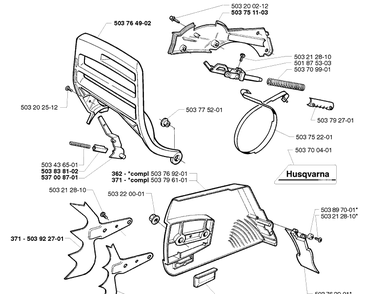 Chain Brake Assembly Diagram and Parts List for 362EPA 1999-05 Husqvarna Chainsaw