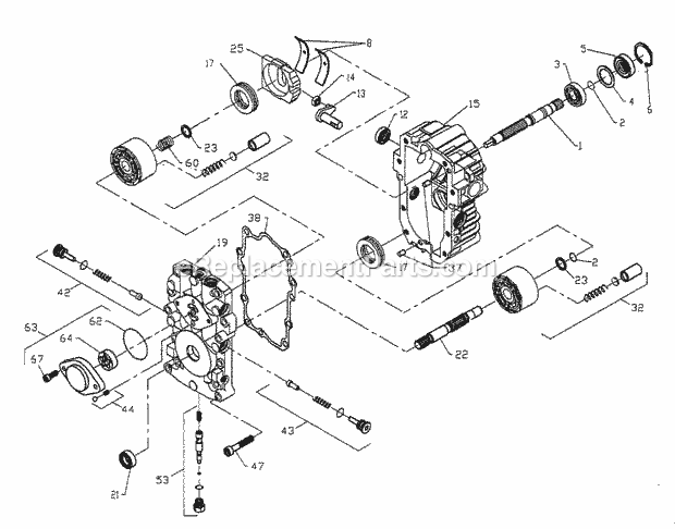 20 Hp 50" Transaxle Pump Diagram and Parts List for Y20VH50A 1994 Husqvarna Lawn Tractor