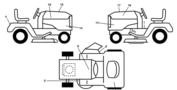 Decals Diagram and Parts List for LGT2554 (96045001500)(2009-01) Husqvarna Lawn Mower