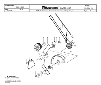 Attachments Diagram and Parts List for 125LD 20064900001-20082200000 Husqvarna Edger