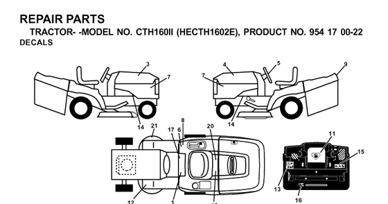 Decals Diagram and Parts List for CTH160II (HECTH1602E)(2001-02) Husqvarna Lawn Tractor