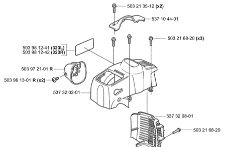 Top Cover Diagram and Parts List for 323L 2004-03 Husqvarna Brush Cutter