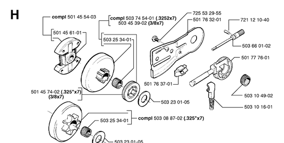 Clutch And Oil Pump Diagram and Parts List for 55 20001900001-Current Husqvarna Chainsaw