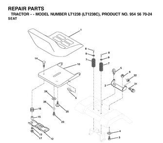 Seat Diagram and Parts List for LT1238-LT1238C 2001-10 Husqvarna Lawn Tractor