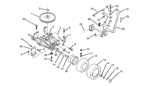 Transaxle Diagram and Parts List for LT92012 (954000251-A)(1993-01) Husqvarna Lawn Tractor