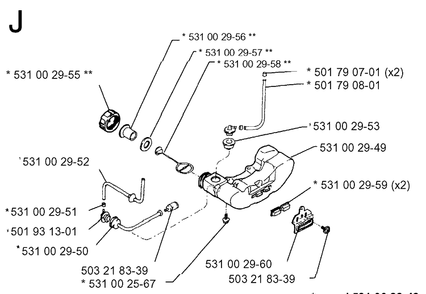 Fuel Tank Diagram and Parts List for 26H 19930600001-19941000000 Husqvarna Hedge Trimmer