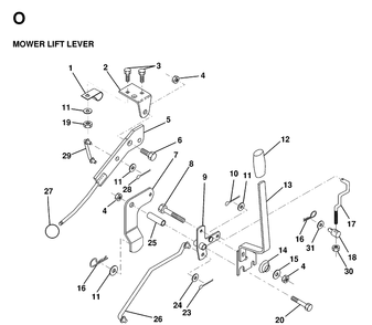 Mower Lift Lever Diagram and Parts List for LT125 1998-02 Husqvarna Lawn Tractor
