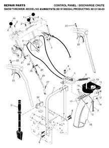 Control Panel And Discharge Chute Diagram and Parts List for 9027STE (961910003-04)(2007-01) Husqvarna Snow Blower