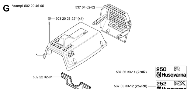 Cylinder Cover Diagram and Parts List for 250R  Husqvarna Brush Cutter