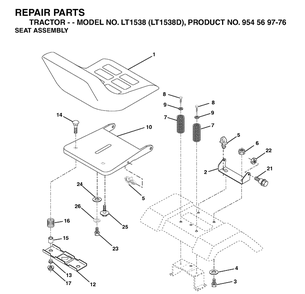 Seat Diagram and Parts List for LT1538-LT1538D 2003-01 Husqvarna Lawn Tractor