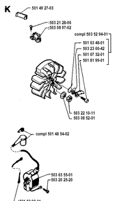 Ignition System Diagram and Parts List for 257 19942300001-19960100000 Husqvarna Chainsaw
