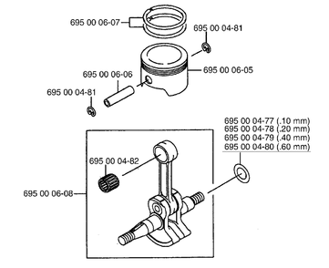 Piston And Crankshaft Diagram and Parts List for 155BT 1998-10 Husqvarna Leaf Blower / Vacuum