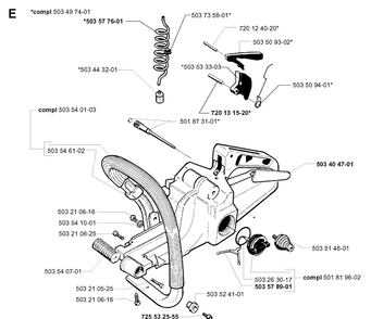 Fuel Tank And Handle Diagram and Parts List for 261 19992300001-Current Husqvarna Chainsaw