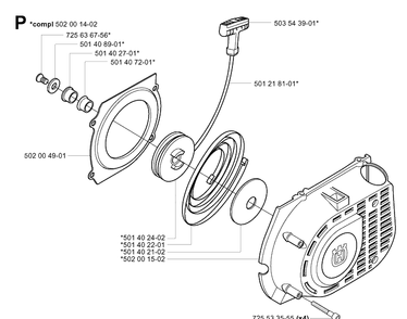 Starter Diagram and Parts List for 265RX 20012600001-20023100000 Husqvarna Brush Cutter