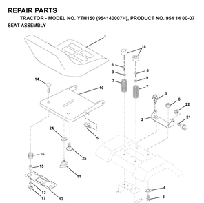 Seat Diagram and Parts List for YTH150 (954140007H)(1998-09) Husqvarna Lawn Tractor