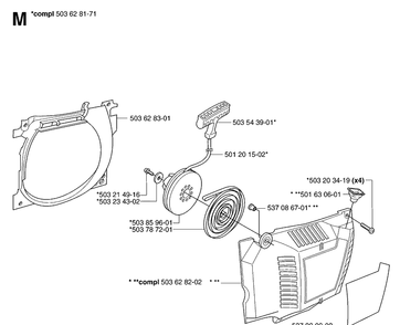 Starter Diagram and Parts List for 365 20070900001-20101800000 Husqvarna Chainsaw