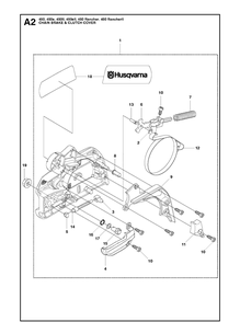 Chain Brake And Clutch Cover Diagram and Parts List for 450II RancherII Husqvarna Chainsaw