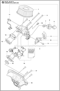 Carburetor And Air Filter Diagram and Parts List for 592XPG  Husqvarna Chainsaw