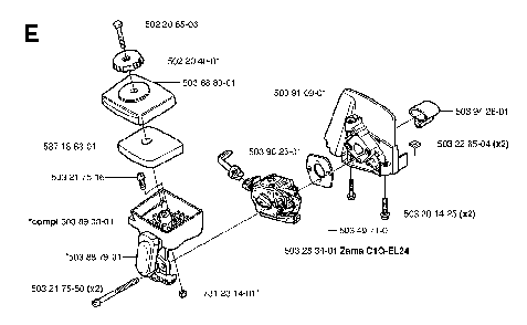 Carburetor And Air Filter Diagram and Parts List for 323P4 20062700001 Husqvarna Pole Saw