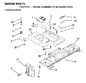Chassis / Frame Diagram and Parts List for LR125 (954001202C)(1995-03) Husqvarna Lawn Tractor