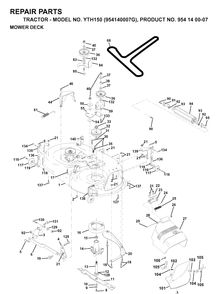 Mower Deck / Cutting Deck Diagram and Parts List for YTH150 (954140007G)(1998-09) Husqvarna Lawn Tractor