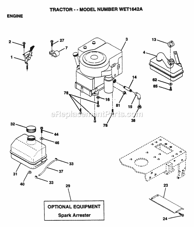 Engine Diagram and Parts List for WET1642A 1995 Husqvarna Lawn Tractor