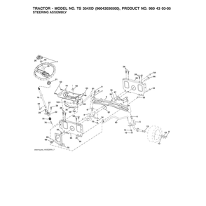 Steering Assy Diagram and Parts List for 96043030500  Husqvarna Lawn Tractor