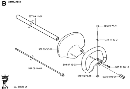 Shaft And Handle Diagram and Parts List for 324HDA55 (X-SERIES)(20041800001-20053600000) Husqvarna Hedge Trimmer