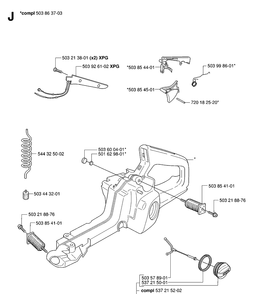 Fuel Tank Diagram and Parts List for 346XP 20070500001-20071300000 Husqvarna Chainsaw