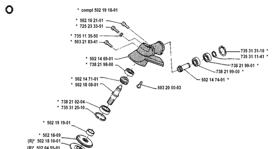 Bevel Gear Diagram and Parts List for 125RB 19904400001-19931400000 Husqvarna Brush Cutter