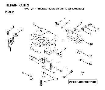 Engine Diagram and Parts List for LR110 (954001232C)(1995-08) Husqvarna Lawn Tractor
