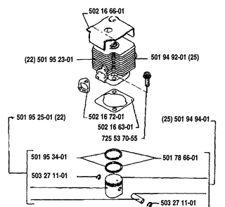 Piston/Cylinder Diagram and Parts List for 22RL 1989-09 Husqvarna Trimmer