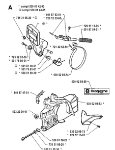 Chain Brake Diagram and Parts List for 41 19912200001-19941800000 Husqvarna Chainsaw