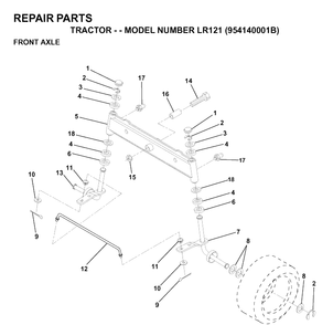 Front Axle Diagram and Parts List for LR121 (954140001B)(1997-01) Husqvarna Lawn Tractor