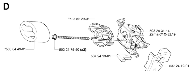Carburetor Diagram and Parts List for 334T 20031800001-20034400000 Husqvarna Chainsaw