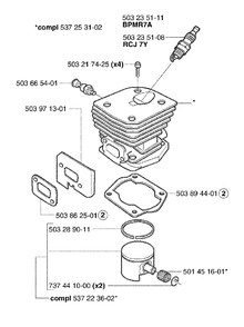 Piston / Cylinder Diagram and Parts List for 353EPA 2002-09 Husqvarna Chainsaw